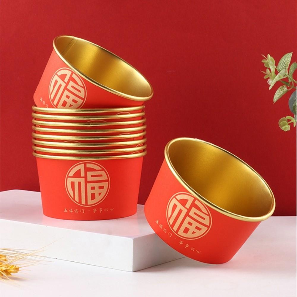 20pcs Lucky Fu Words Disposable Paper Bowls Thickened Red Snack Bowls  Housewarming Party