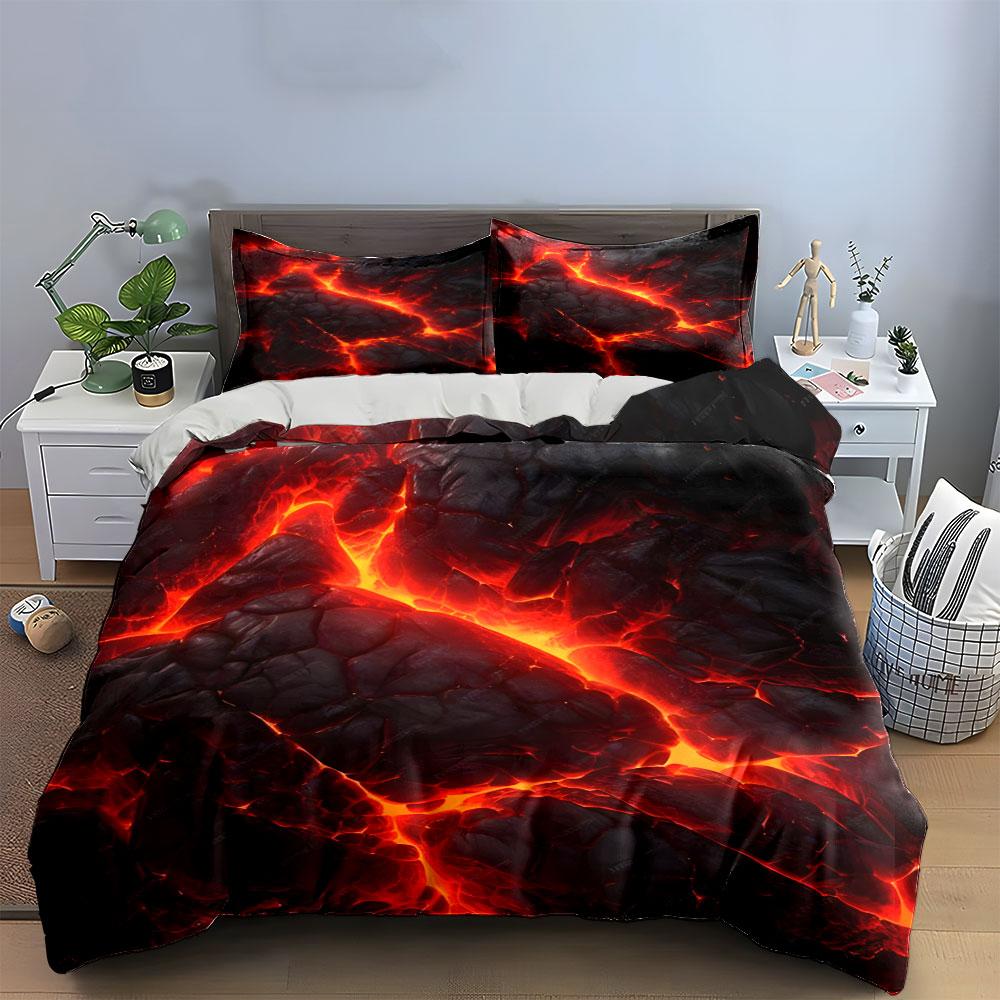 Fiery Lava Pattern Bedding Set Bedding Duvet Cover Set Duvet Cover Pillowcases (1 * Duvet Cover 2 * Pillowcases, Without Duvet Insert)