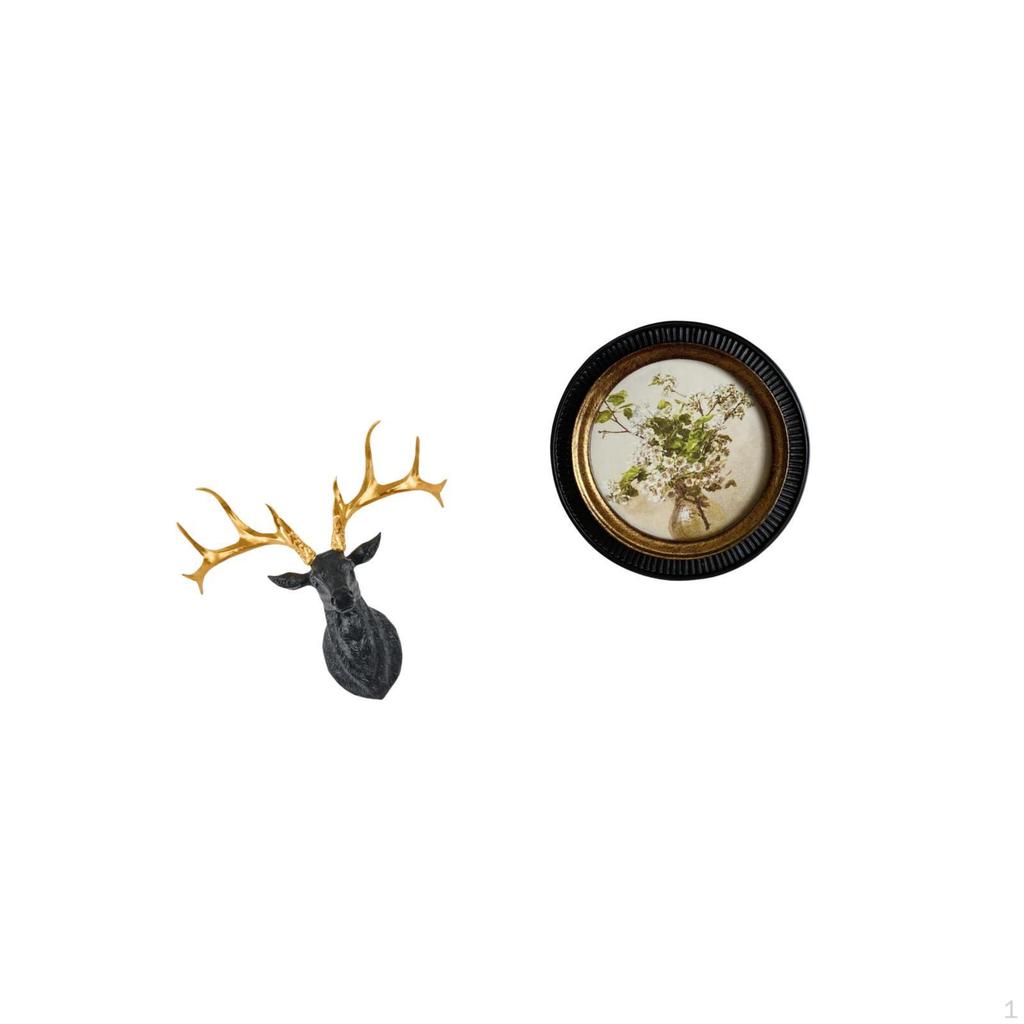 Resin Deer Head Wall Sculpture And European Antique Embossed Photo Frame Ornate Hanging Decor