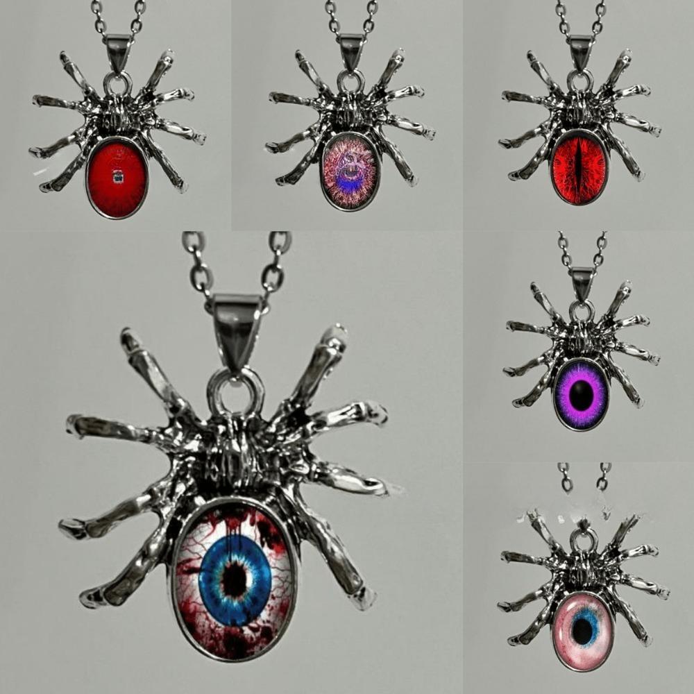 Personality Gothic Spider Colorful Glass Eyeball Pendant Necklace for Women Hallowmas Hip-hop Punk Jewelry Accessories Gifts
