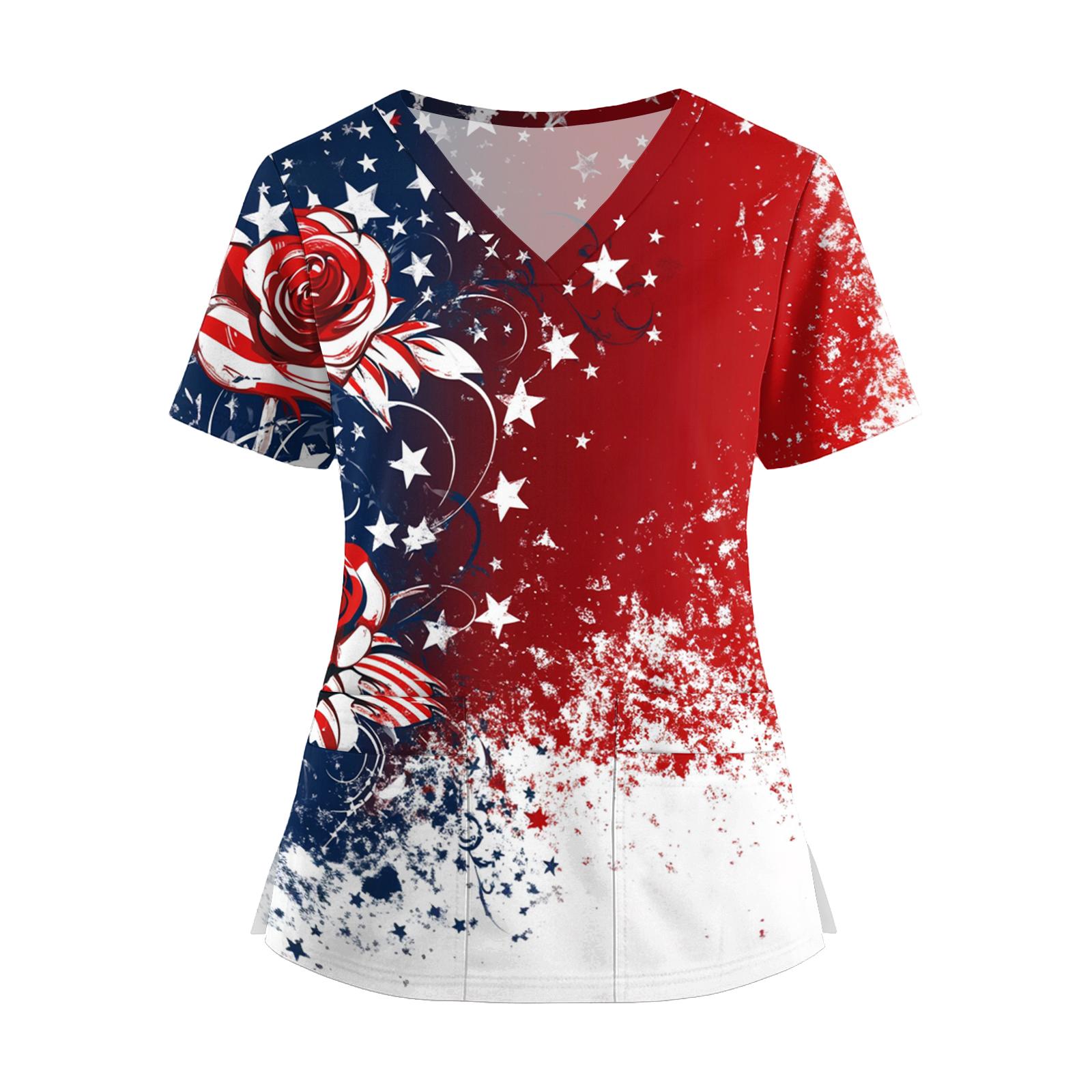

Women s Fashion V-Neck Short Sleeve Overalls With Pockets Print Tops Clothes XL білий