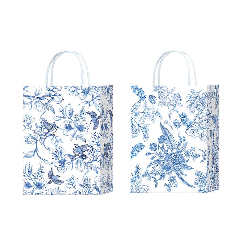 10pcs Paper Gift Bags Elegant Blue & White Parties Porcelain Floral Tote Bags Chinese