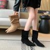  Fat Mm Low Heel Martin Boots Suede Thin Boots Small Short Boots Stacking Boots and Bare Boots Large Size Women's Shoes