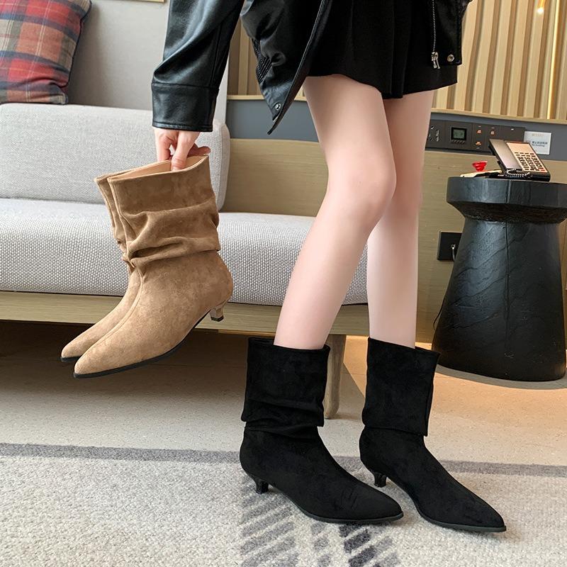 Fat Mm Low Heel Martin Boots Suede Thin Boots Small Short Boots Stacking Boots and Bare Boots Large Size Women's Shoes