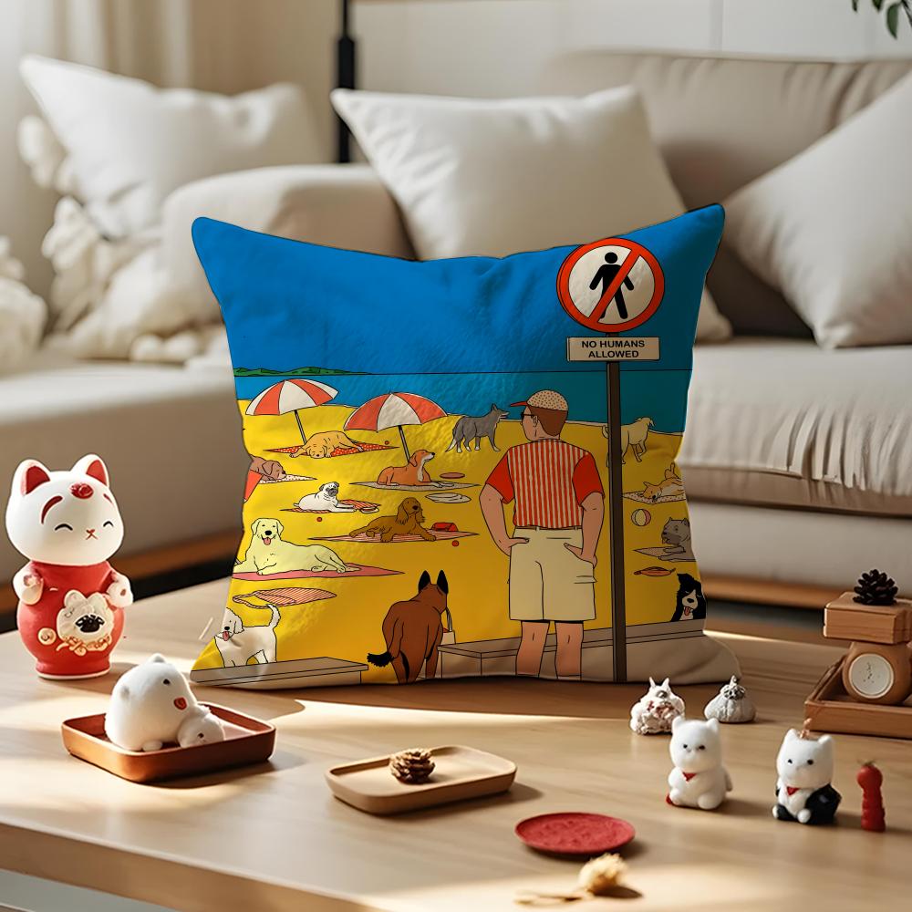 Parody Art Illustration Cushion Cover Anti-dustmite Pillowcase Invisible Zipper Silky Short Plush Sofa Cushion Cover