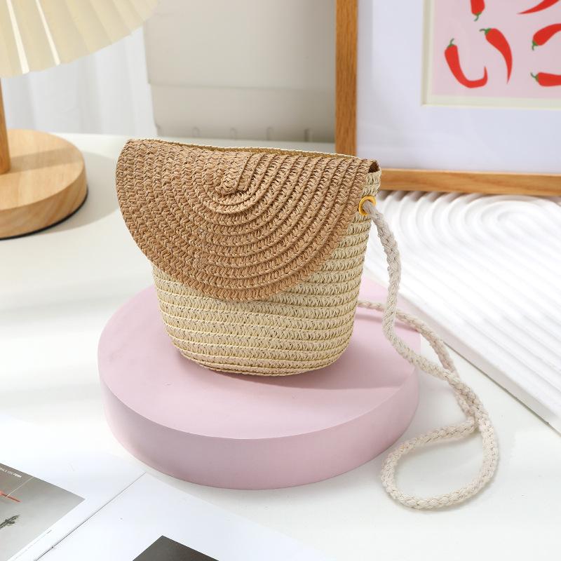 Cute Grass Woven Children's Handbag Handmade Rattan Little Girl Crossbody Fashi Cute Wallet Summer Beach Shoulder Bags