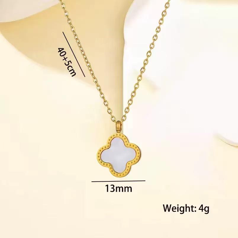 18k Four-Leaf Clover Pendant Necklace for Women - Double-Sided Lucky Charm on Clavicle Chain