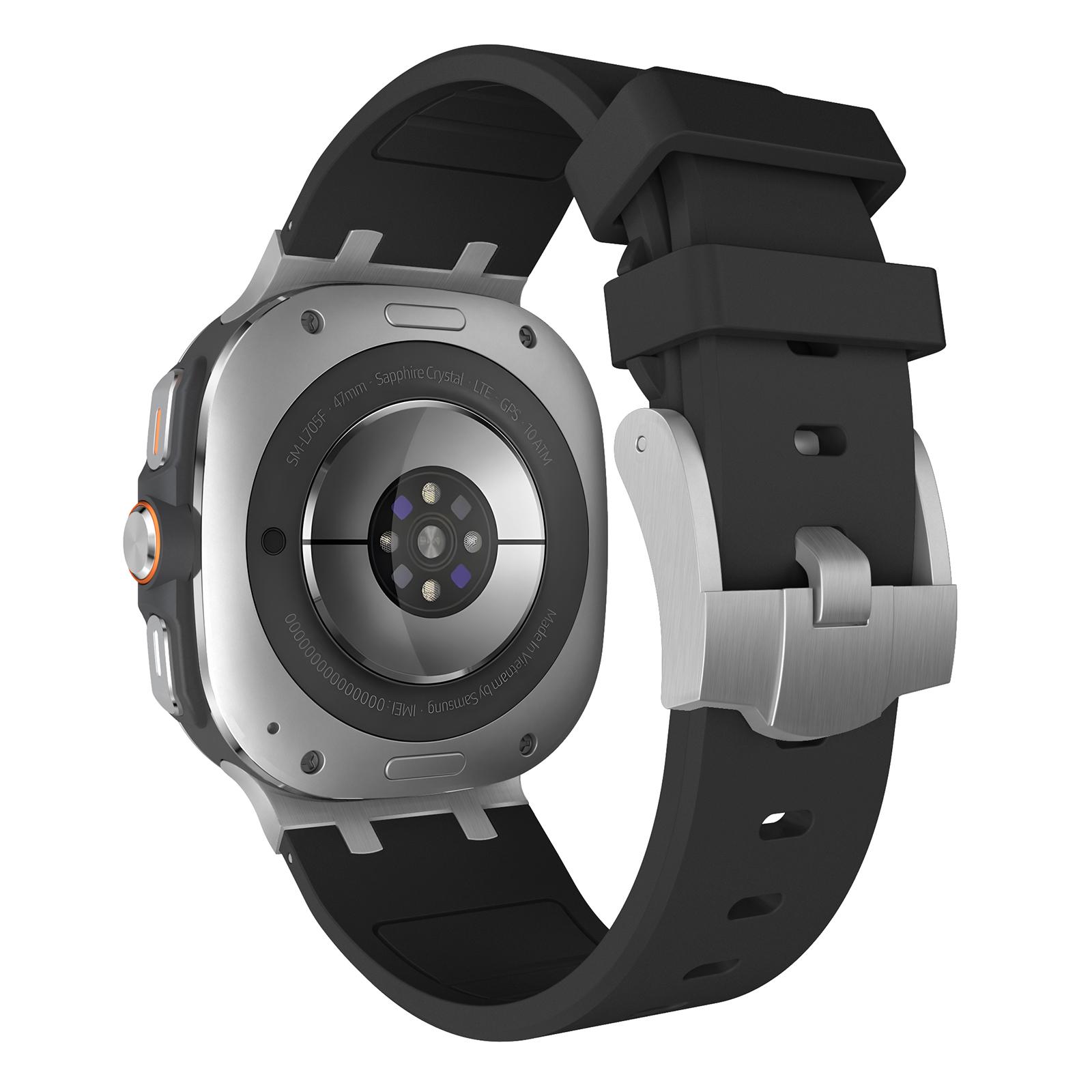 

For Samsung Galaxy Watch Ultra 47mm Silicone Watch Band Adjustable Strap with Silver Buckle Silver+Orange