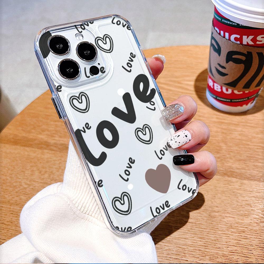 Black Love Heart Text Pattern Phone Case for Xiaomi Redmi Note 15 14 13 12 11 10 9 8 7 Pro Plus Soft Shockproof Protective Cover