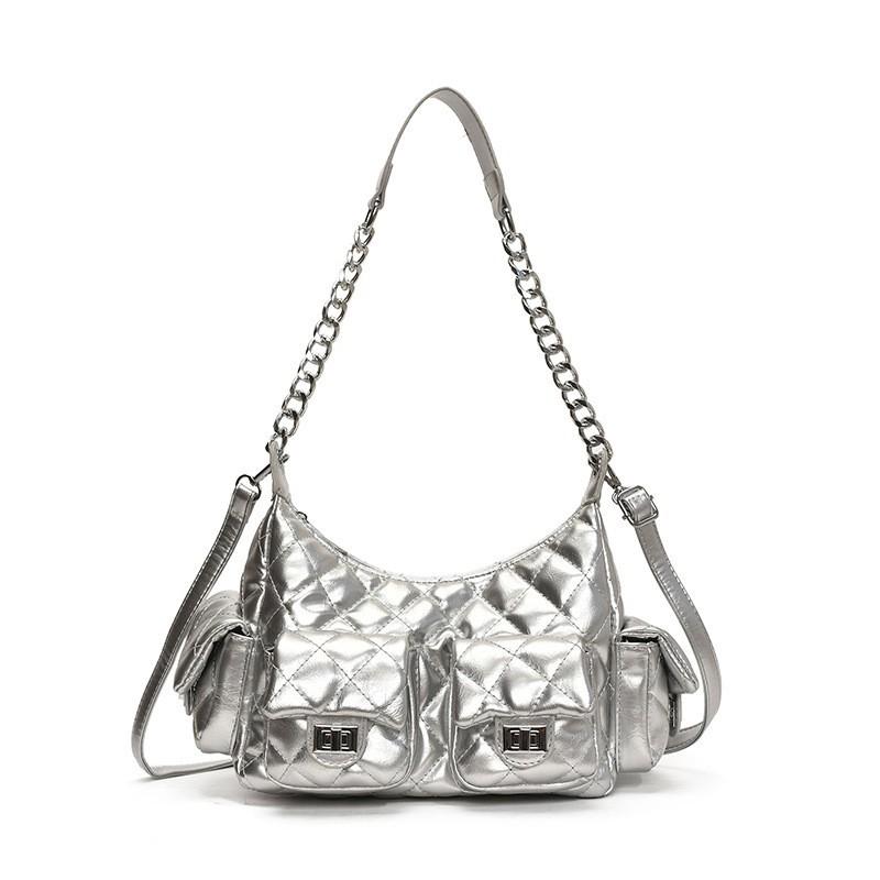 

New Style Diamond-style Embroidered Thread Bag Women 2025 Cross-border Large-capacity Cross-body Chain Single-shoulder Underarm срібний
