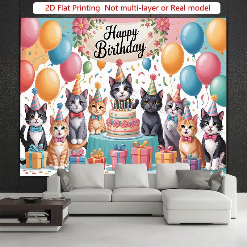 Party Backdrop Kitten Cake Flat Balloons Spanish Photo Booth Background Front Door Decor