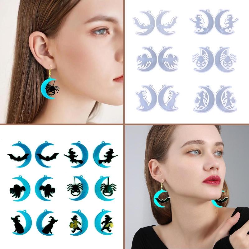 Moon Witch Bat Earring Silicone Mold Suitable for Epoxy Resin Diy Craft Backpack Pendant Ornament Jewelry Making