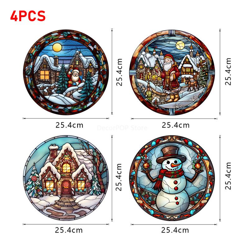 4PCS Colorful Stained Christmas Hummingbird Butterfly Window Glass Electrostatic Stickers PVC Decorative Film Party Home Decor