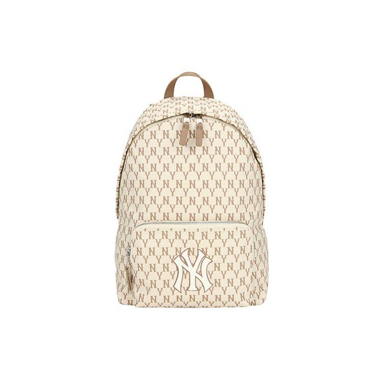Série Monogramme MLB NY Yankees Imprimé Floral Rétro Sac à Dos Décontracté en Nylon Sac à Dos Unisexe Beige 32BG10941-50B Beige