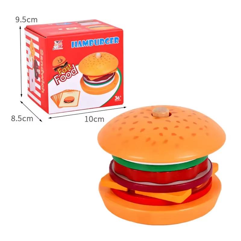 Montessori Educational Wooden Hamburger Sandwich Stacking Toy - Preschool Toddler Toy for Fine Motor Skills & Kitchen Pretend Fo