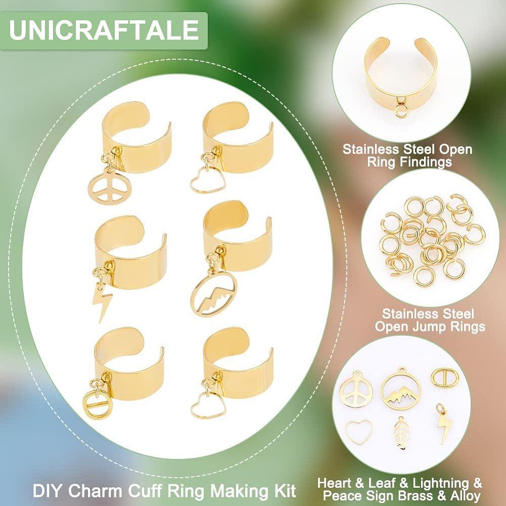 DIY Charm Cuff Ring Making Kit Including Stainless Steel Open Ring Findings