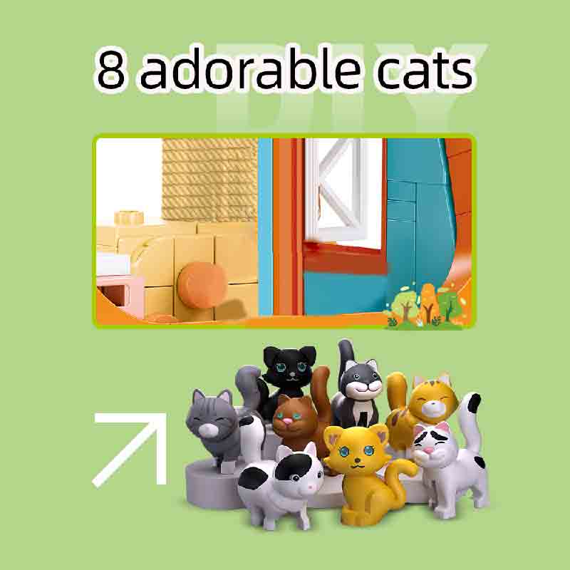 Non-Toxic City Cat Hotel Sets Children A-Frame Pet House Apartment Garden Villa Sakura Tree Building Blocks Friends Animal Toy Kid Gifts