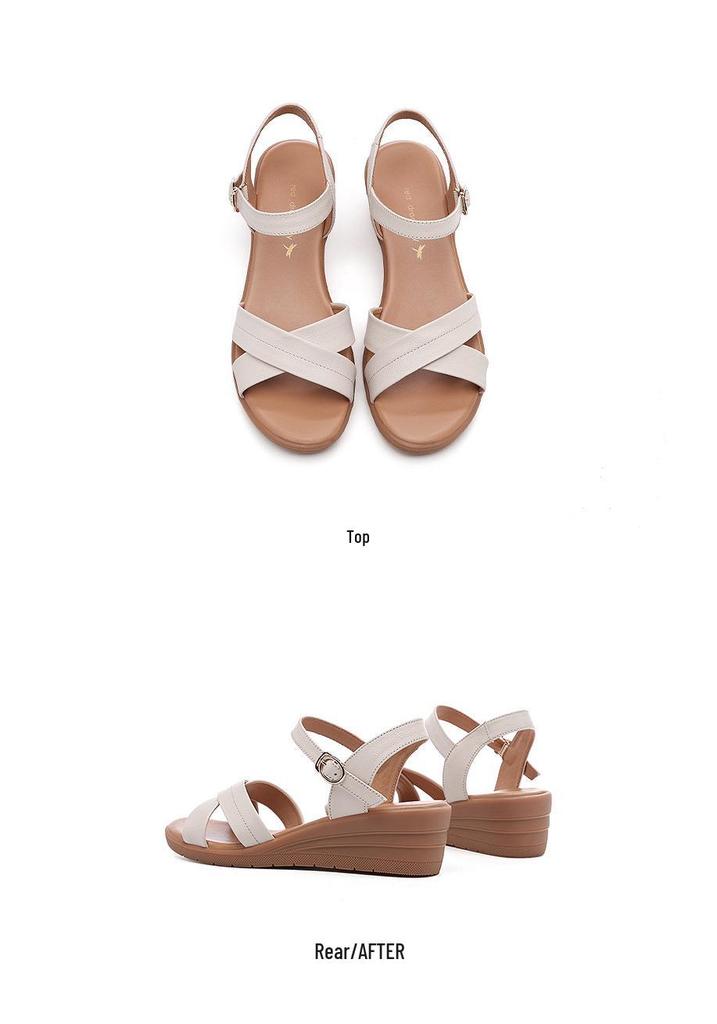 Red Dragonfly Women's 2024 Summer Genuine Leather Thick-Soled Flat Wedge Sandals