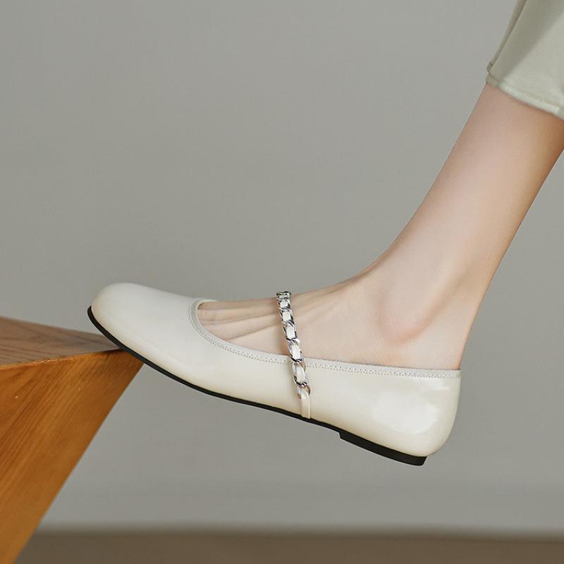 New Four-season Flat-soled Single Shoes Cute Sheepskin Women's Shoes Low Heel Beef Tendon Soft Sole Non-slip Large Size Shoes Low-top Single Shoes Wom
