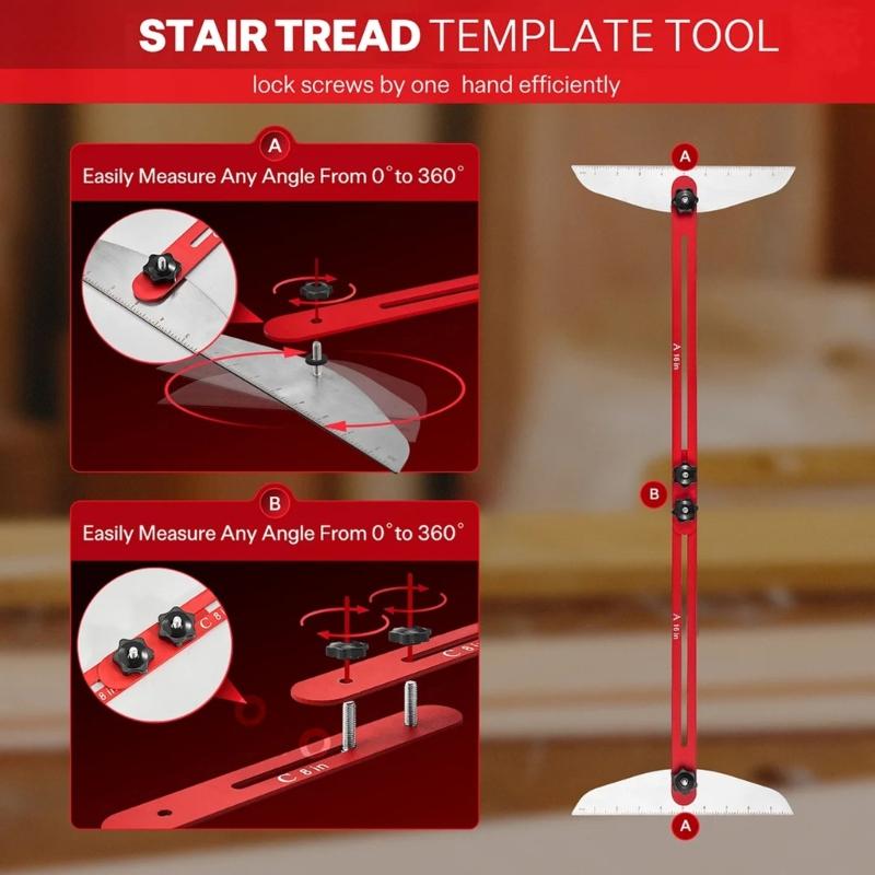 Multifunction Stair Treads Gauge Adjustable 10 To 53in Stair Treads Measuring Tool for Risers Stair Treads Template Tool
