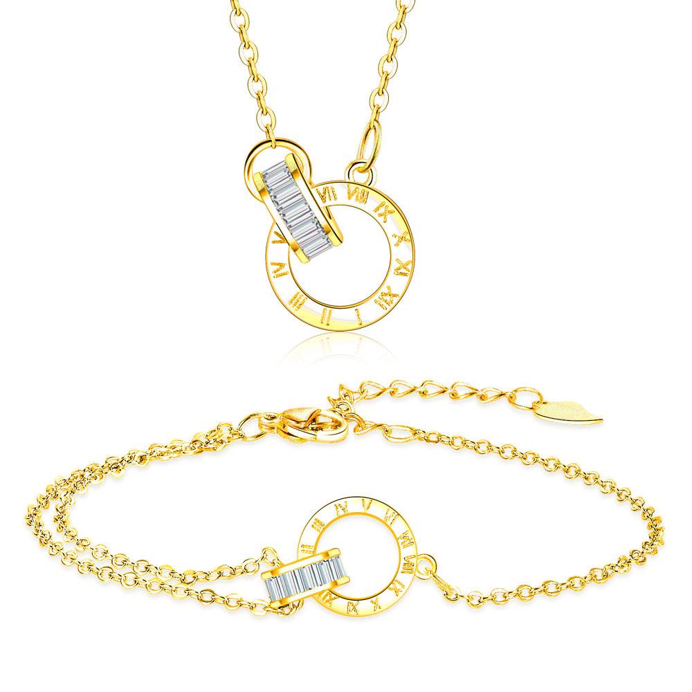 Romantic Elegant Roman Numeral Ring Necklace Bracelet Set Women'S Premium Versatile Clavicle Chain Love Hand Jewelry