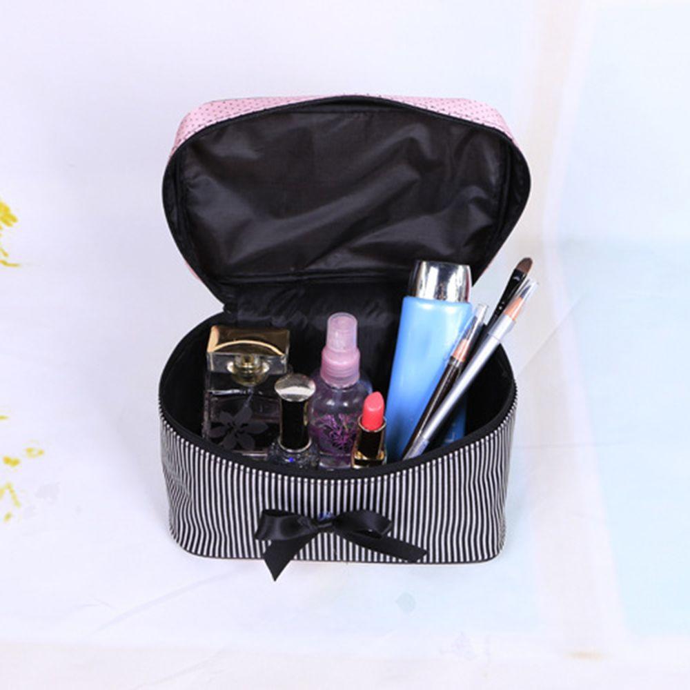 Fashion Portable Cosmetic Bag Bow Stripe Wash Organizer Handbag Make Up Bags Travel
