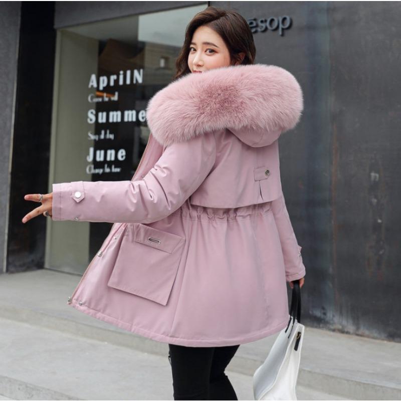 Loose Thick Padded Cotton Coat With Large Fur Collar Pockets For Women