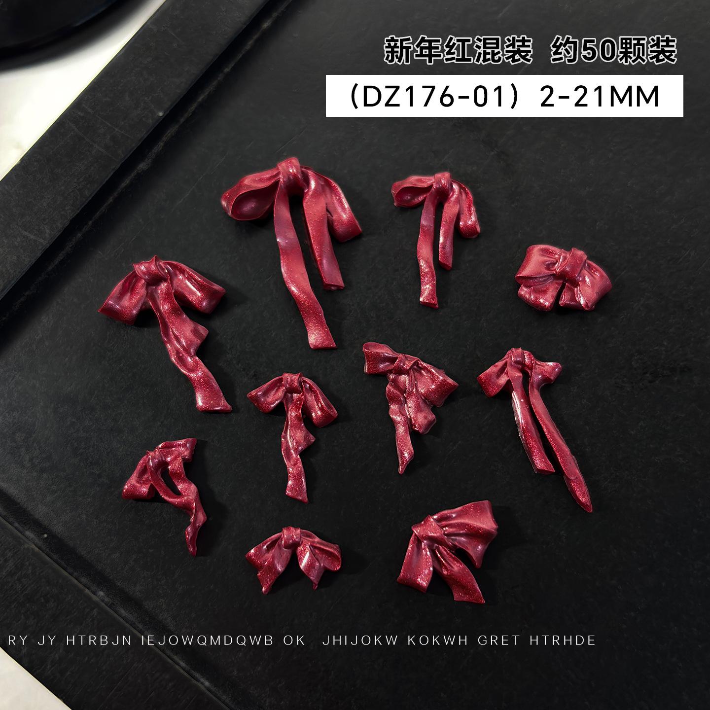 

Satin New Red Nail Art Bow Decoration Mixed With Three-dimensional Pearl Ribbon Tie Soft Carving Resin