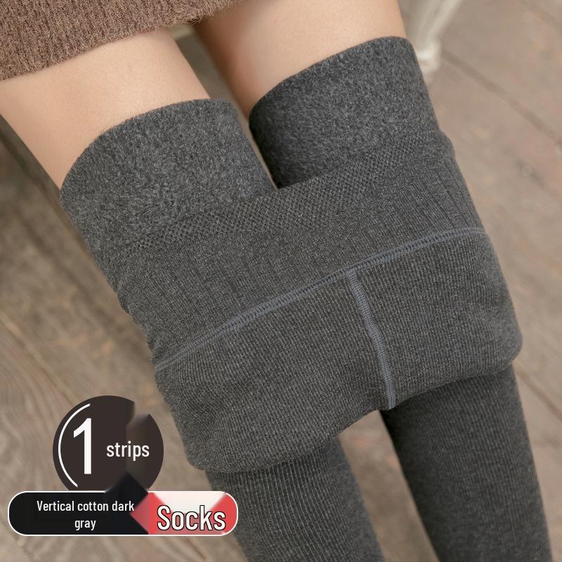 Women's High-Waisted Gray Velvet Leggings: Slimming, Warm, Vertical Stripes for Autumn/Winter.
