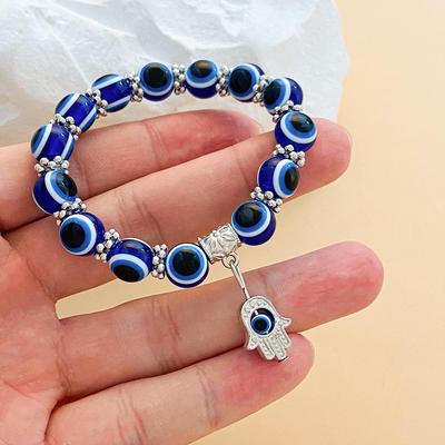 Retro Blaue Auge Perlen Hand der Fatima Armband - Modischer Böser Blick Handgefertigter Schmuck
