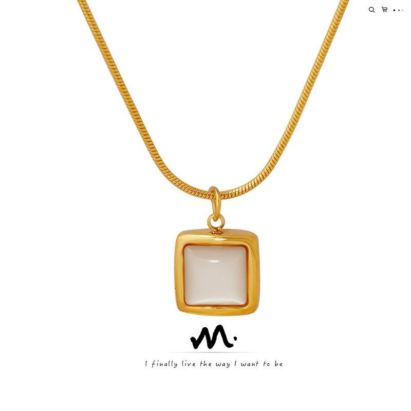 Meier White Seashell Pendant Necklace - Unique Design, 18k Gold Plated Titanium Steel Round Snake Chain Jewelry