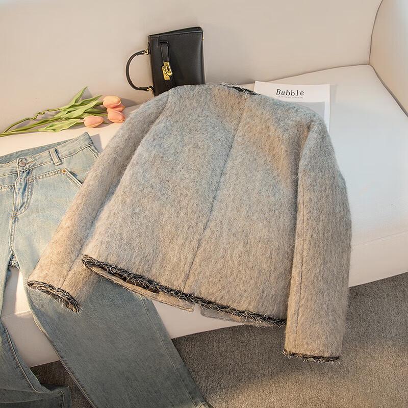 Dámská elegantní péřová bunda ze směsi vlny