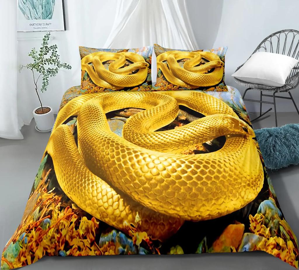 3D Snake Style Print Bedding Set For Bedroom Soft King Size Duvet Cover Bedspreads Comefortable Quilt With Pillowcase Kids Adult
