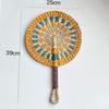 Colorful Striped Patterns Seagrass Woven Fan Vintage Anti-Mosquito Hand Braided Fan Natural Portable Cattail Fan School/Office