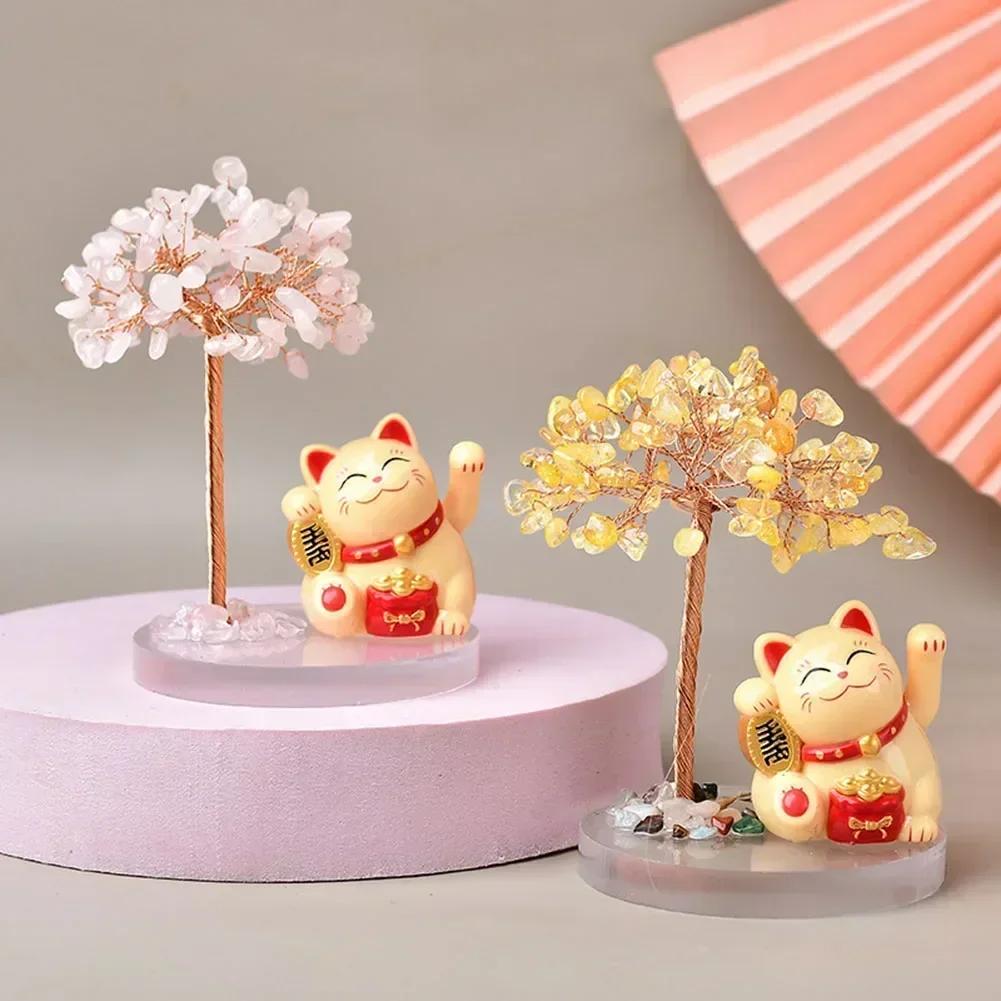 Lucky Cat Base with Natural Tree  Beautifully Crafted with 108 Pieces  Available In Multiple Vibrant Colors
