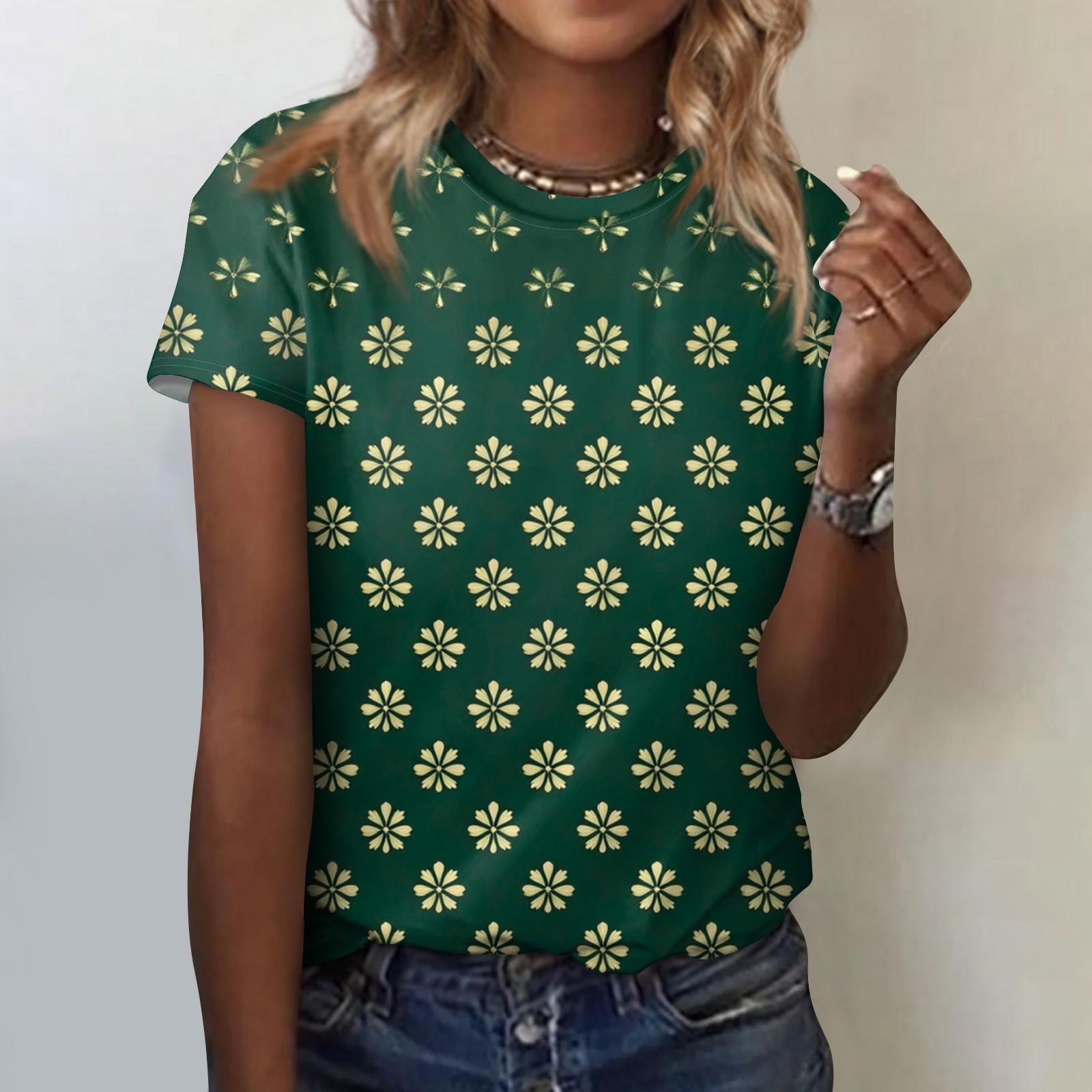 

Жіноча модна повсякденна блузка з круглим вирізом і короткими рукавами з квітковим принтом M