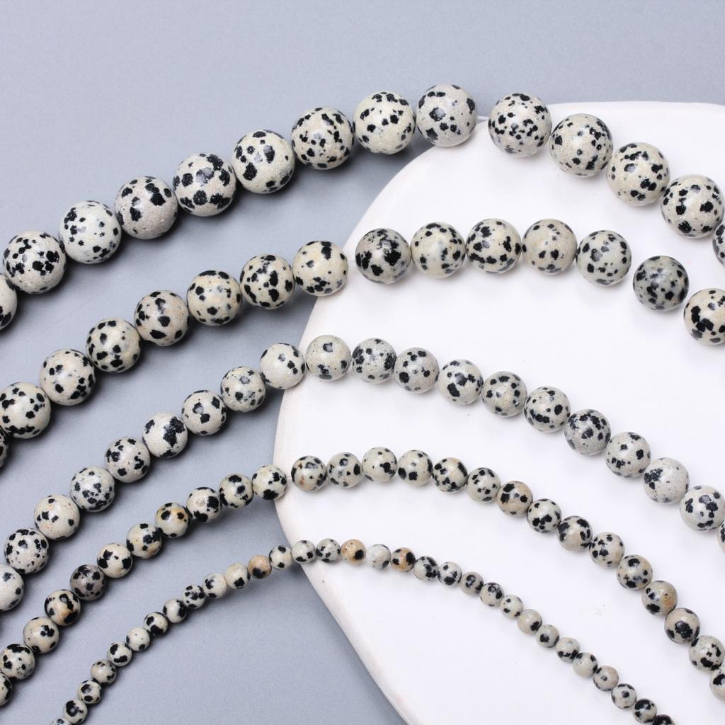 60-20pcs 4 6 8 10 12MM Speckle Natural Stone Dalmation Jasper Round Beads For Jewelry Making Bracelet Necklace Accessories