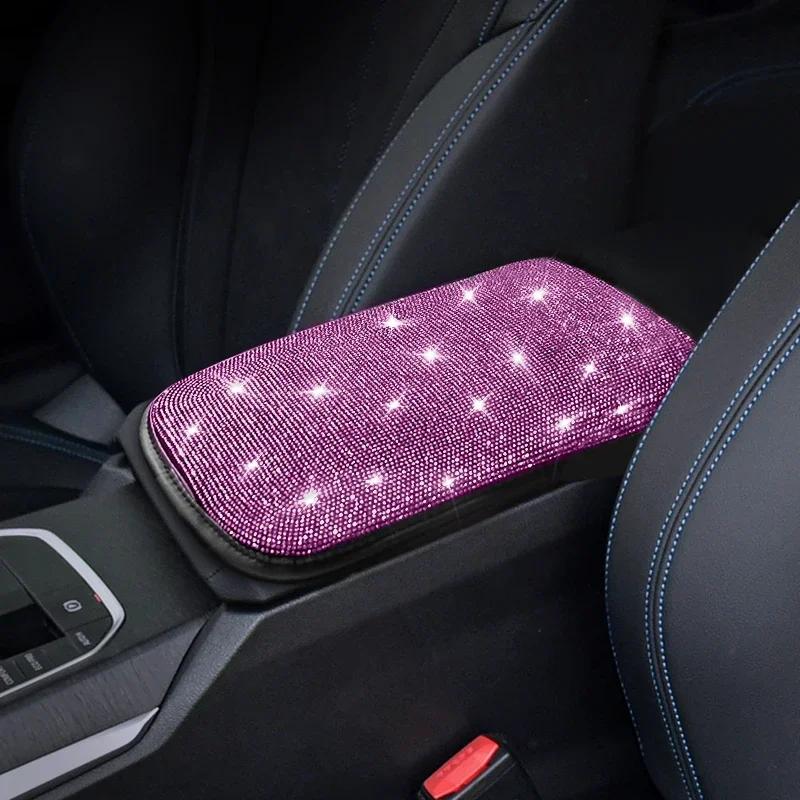 Bling Car Armrest Cover Auto Center Console Protective Cover Crystal Rhinestone Arm Rest Cushion Pad Car Accessories for Women