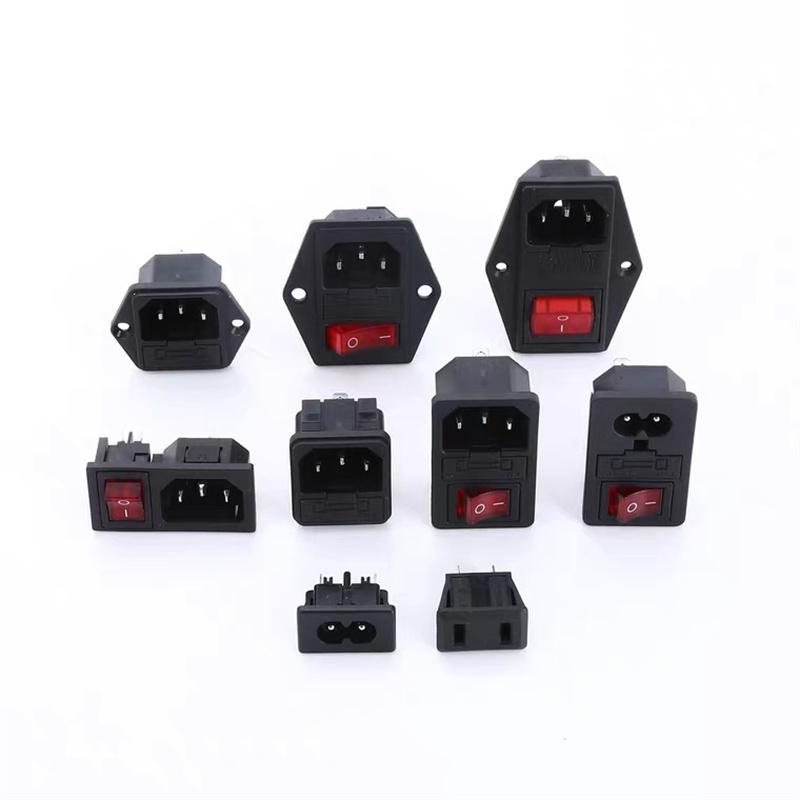 1pc 2 3 Pin IEC320 C14 Electrical Power Socket 250V Rocker Switch Brass 10A C6 Fuse Inlet Plug Connector Computer Mount Outlet