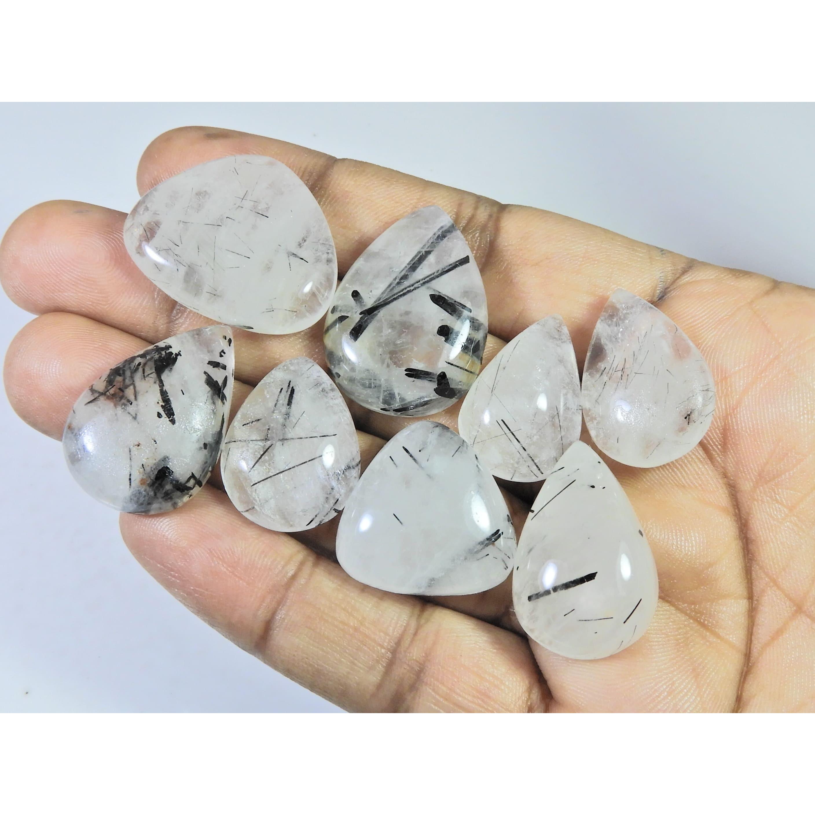 Natural Black Rutile Pear Cabochon Loose Gemstone 8Pcs Lot 236Cts. C-1918