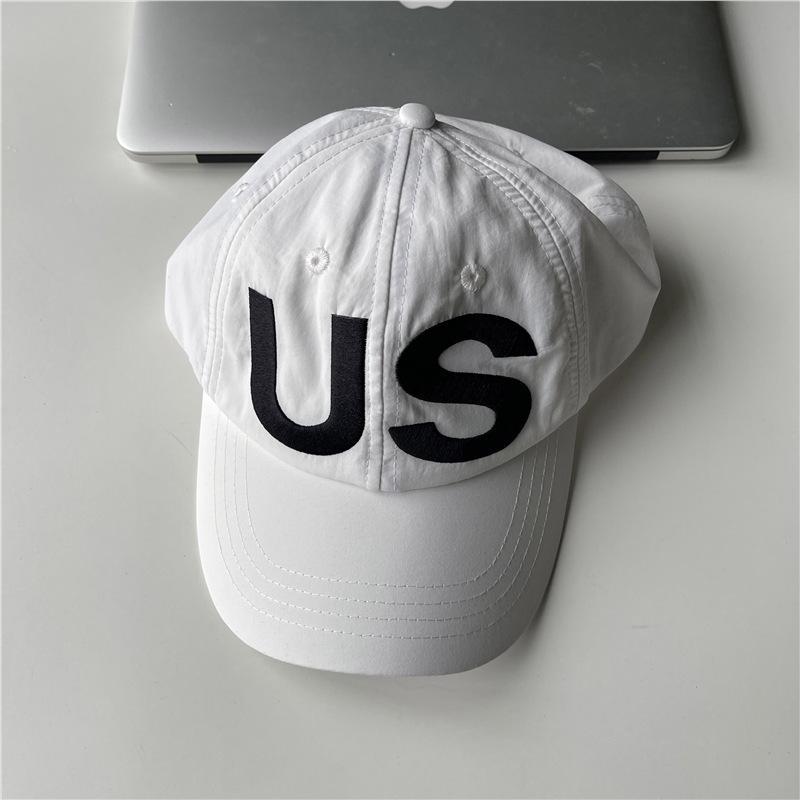 

2024 new blogger hand a US letter embroidered couple thin baseball cap simple quick drying cap tide M（56-58cm） білий