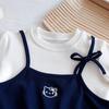 Girls Spring Faux Two Piece Long Sleeve T Shirt Sweet Princess Cute Casual Versatile Top For Kids