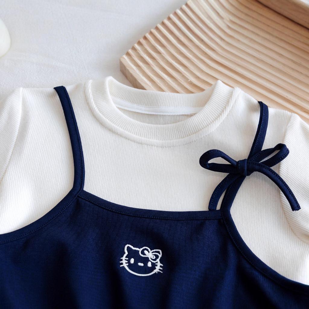 Girls Spring Faux Two Piece Long Sleeve T Shirt Sweet Princess Cute Casual Versatile Top For Kids