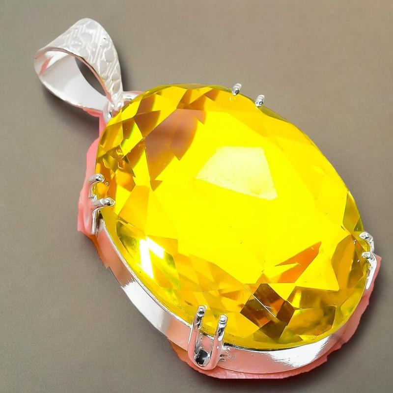 Pendente Gioiello in Argento Sterling 925 Fatto a Mano con Pietra di Citrino 2.17" AH-780