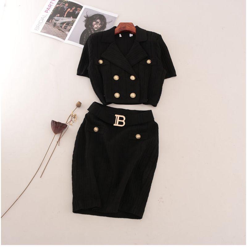 

Легкая роскошь, высокий класс, 25 новинок, металлическая пряжка, юбка в стиле OL, короткое пальто, платье, темпераментный трикотажный костюм-двойка Accessible Luxury Black M