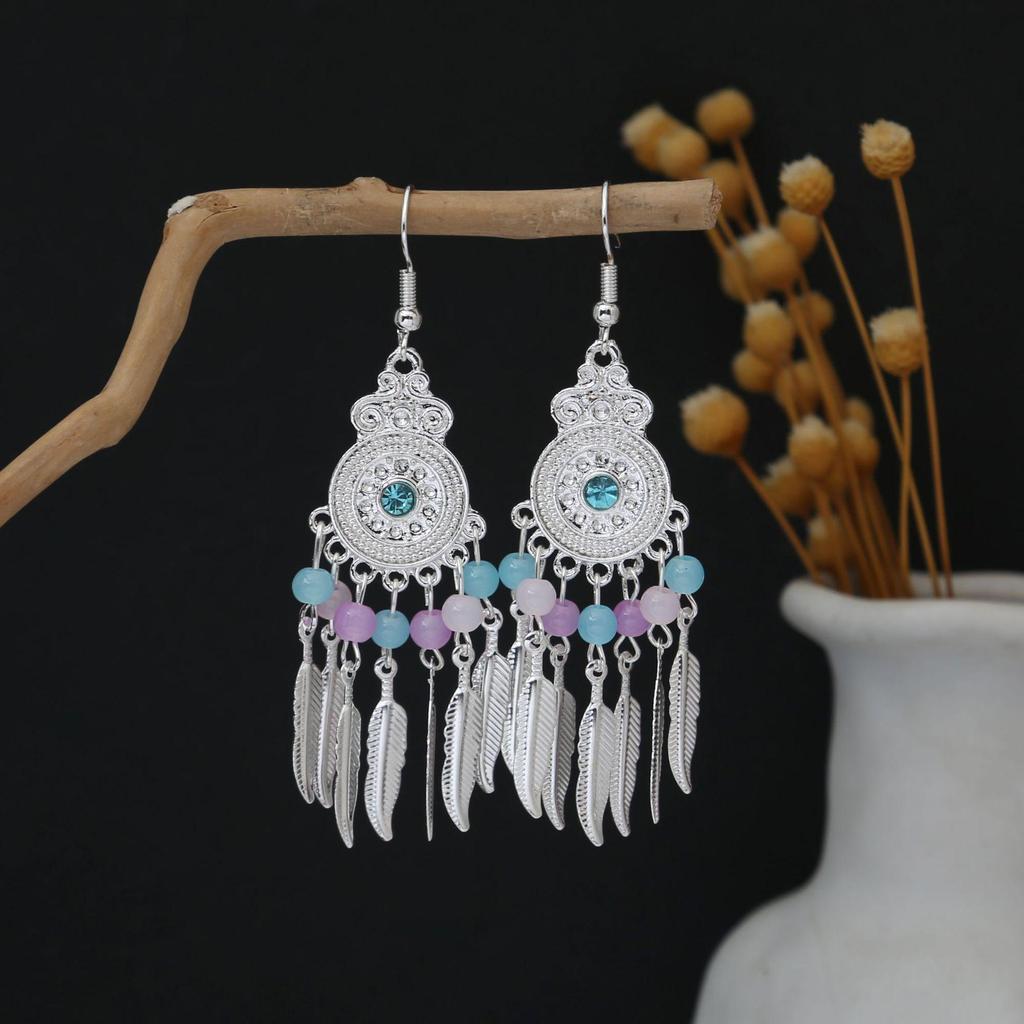 Personalized Bohemian Miao Silver Geometric Tassel Earrings