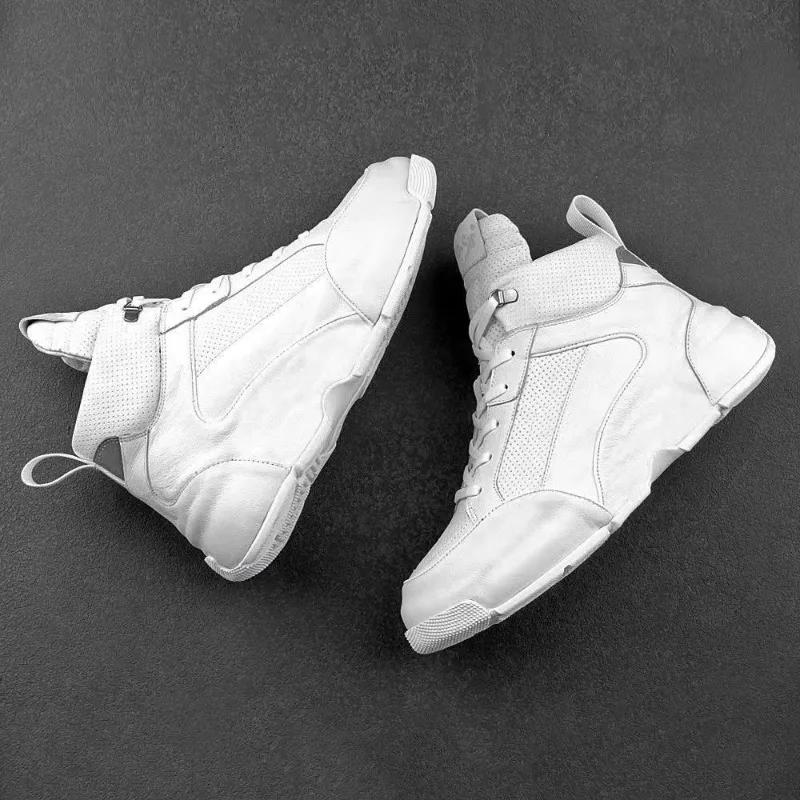 Men's High Top Sneakers Thick Soles Fashion Leather Casual Board Shoes Invisible Inner Height Increasing Non-slip Sports Shoes