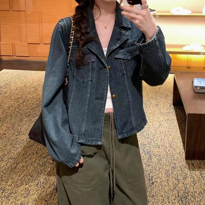 Blues Moment Retro Distressed Denim Jacket for Women, Early Autumn Korean Style
