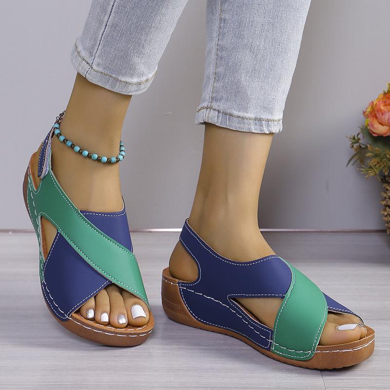 Women's Summer Cross-Border Platform Sandals - Plus Size, Open Toe, Thick Sole, Magic Tape Closure, European & American Style (Size 43)