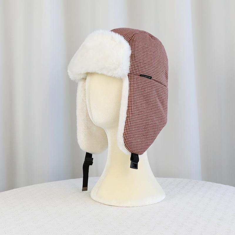 Winter Warm Pullover Hat Fleece Thickened Plaid Hat Men's and Women's Outdoor Cycling Skiing Windproof and Cold Proof